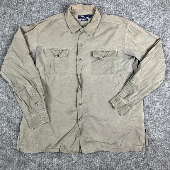 Polo Ralph Lauren Button-Up Shirt Mens Size L Khaki Casual Long Sleeve - Picture 1 of 7